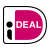 Beursstand Het iDEAL logo heeft een vette, zwarte kleine letter i aan de linkerkant en het woord DEAL in witte hoofdletters op een magenta achtergrond in de vorm van een gestileerde D met een zwarte omlijning. Het algemene ontwerp heeft afgeronde hoeken.