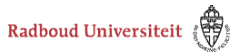 Beursstand Logo van de Radboud Universiteit met links de universiteitsnaam in rode tekst en rechts een zwart-wit universiteitsembleem.
